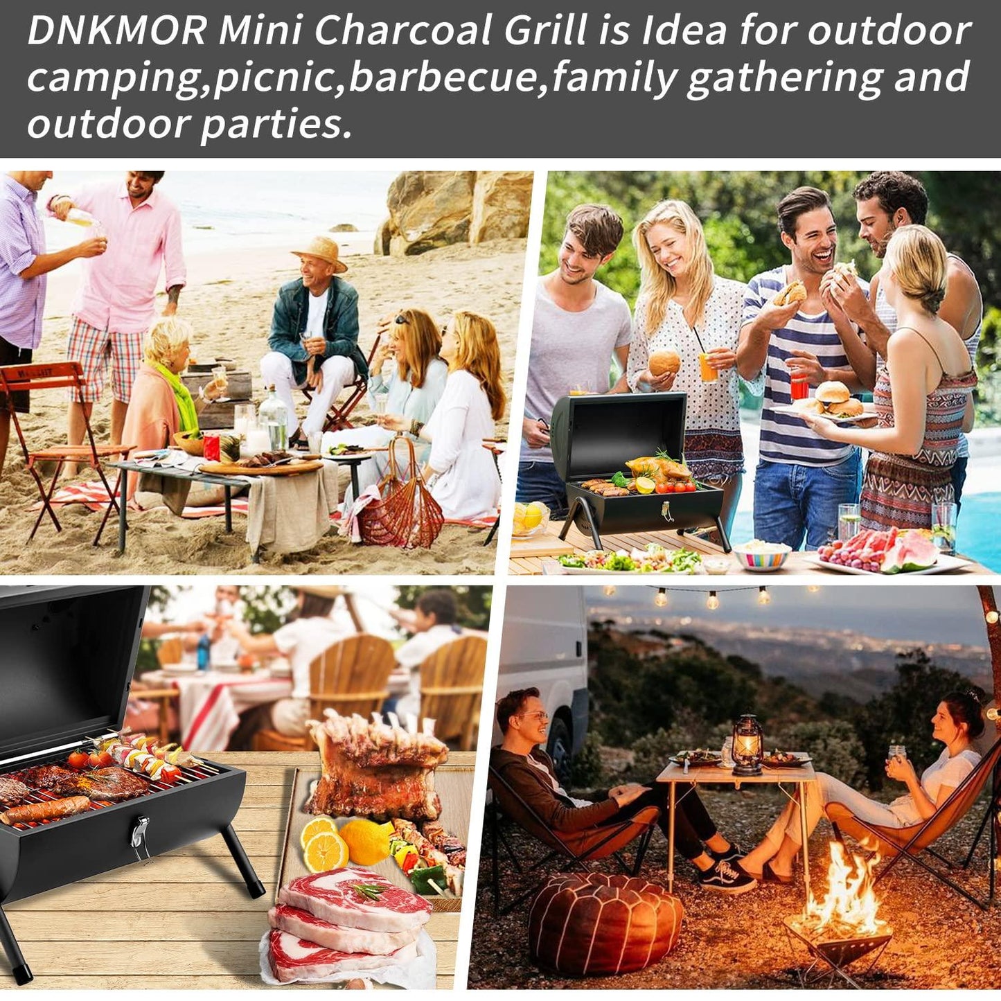 Portable Charcoal Grill, Tabletop Outdoor Barbecue Smoker, Small BBQ Grill for Outdoor Cooking Backyard Camping Picnics Beach by DNKMOR GREEN - CookCave