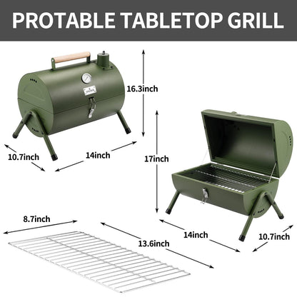 Portable Charcoal Grill, Tabletop Outdoor Barbecue Smoker, Small BBQ Grill for Outdoor Cooking Backyard Camping Picnics Beach by DNKMOR GREEN - CookCave