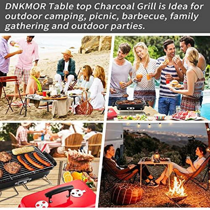 Portable Charcoal Grill, Tabletop Outdoor Barbecue Smoker, Small BBQ Grill for Outdoor Cooking Backyard Camping Picnics Beach by DNKMOR RED - CookCave