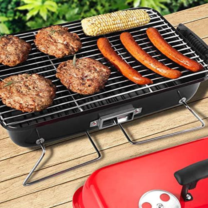 Portable Charcoal Grill, Tabletop Outdoor Barbecue Smoker, Small BBQ Grill for Outdoor Cooking Backyard Camping Picnics Beach by DNKMOR RED - CookCave