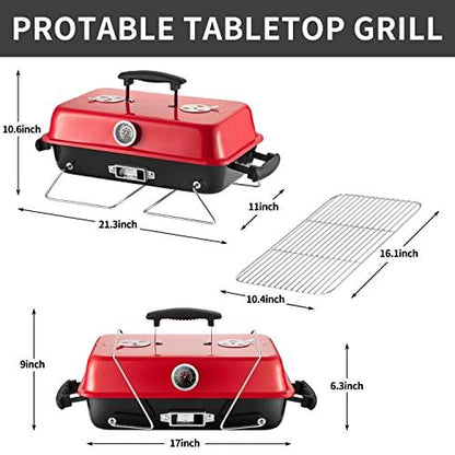 Portable Charcoal Grill, Tabletop Outdoor Barbecue Smoker, Small BBQ Grill for Outdoor Cooking Backyard Camping Picnics Beach by DNKMOR RED - CookCave