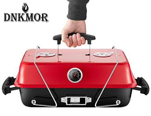 Portable Charcoal Grill, Tabletop Outdoor Barbecue Smoker, Small BBQ Grill for Outdoor Cooking Backyard Camping Picnics Beach by DNKMOR RED - CookCave