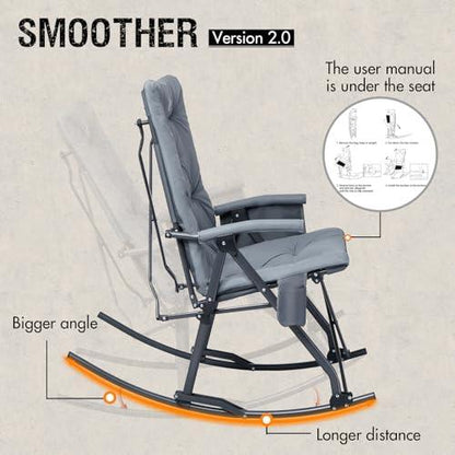 PORTAL Folding Rocking Chair Indoor & Outdoor Thick Padded Rocking Recliner Chair Portable Camping Rocker for Patio Front Porch Backyard Lawn Living Room, Supports 400 LBS - CookCave