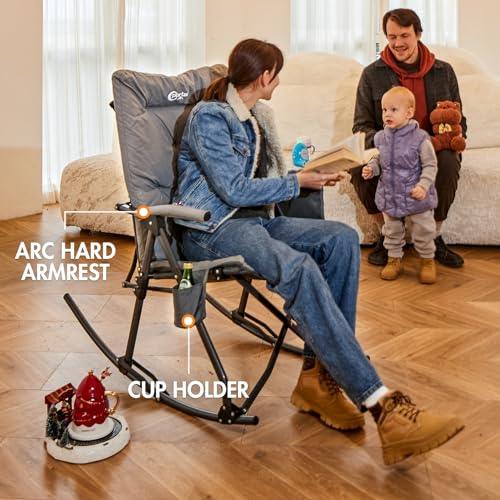 PORTAL Folding Rocking Chair Indoor & Outdoor Thick Padded Rocking Recliner Chair Portable Camping Rocker for Patio Front Porch Backyard Lawn Living Room, Supports 400 LBS - CookCave