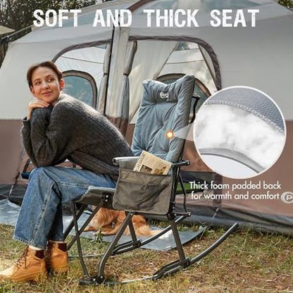 PORTAL Folding Rocking Chair Indoor & Outdoor Thick Padded Rocking Recliner Chair Portable Camping Rocker for Patio Front Porch Backyard Lawn Living Room, Supports 400 LBS - CookCave