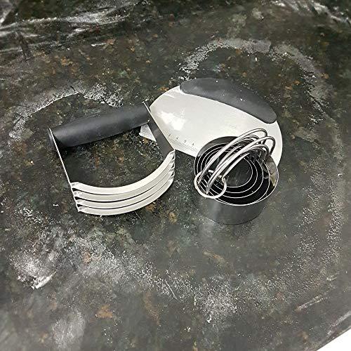 Postrecitos.net Ergonomic Stainless Steel Baking Tool Set (Dough-Pastry Scrapper, Dough-Food Blender & 5 Round Cookie Cutters/Molds) - CookCave