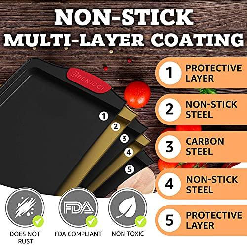 Premium Non-Stick Baking Sheets Set of 3 - Deluxe BPA Free, Easy to Clean Racks w/Silicone Handles - Bakeware Pans for Cooking Baking Roasting - Lets You Bake The Perfect Cookie or Pastry Every Time - CookCave