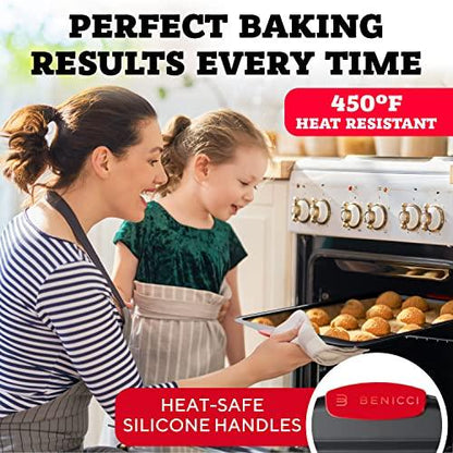 Premium Non-Stick Baking Sheets Set of 3 - Deluxe BPA Free, Easy to Clean Racks w/Silicone Handles - Bakeware Pans for Cooking Baking Roasting - Lets You Bake The Perfect Cookie or Pastry Every Time - CookCave