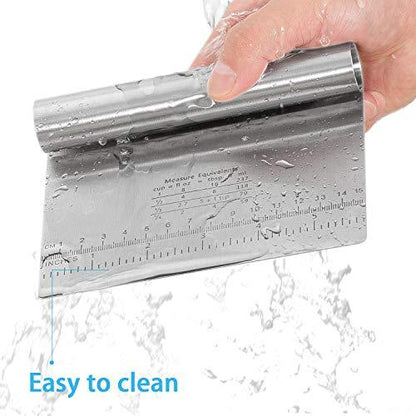 Pro Dough Pastry Scraper/Cutter/Chopper Stainless Steel Mirror Polished with Measuring Scale Multipurpose- Cake, Pizza Cutter - Pastry Bread Separator Scale Knife 2PCS - CookCave