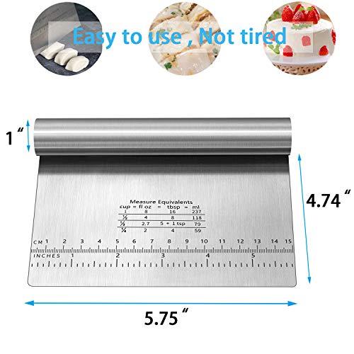Pro Dough Pastry Scraper/Cutter/Chopper Stainless Steel Mirror Polished with Measuring Scale Multipurpose- Cake, Pizza Cutter - Pastry Bread Separator Scale Knife 2PCS - CookCave