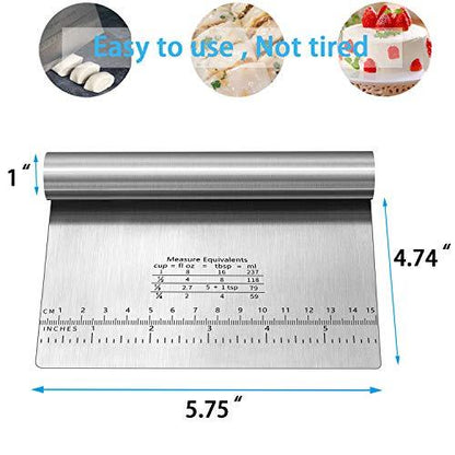 Pro Dough Pastry Scraper/Cutter/Chopper Stainless Steel Mirror Polished with Measuring Scale Multipurpose- Cake, Pizza Cutter - Pastry Bread Separator Scale Knife 2PCS - CookCave