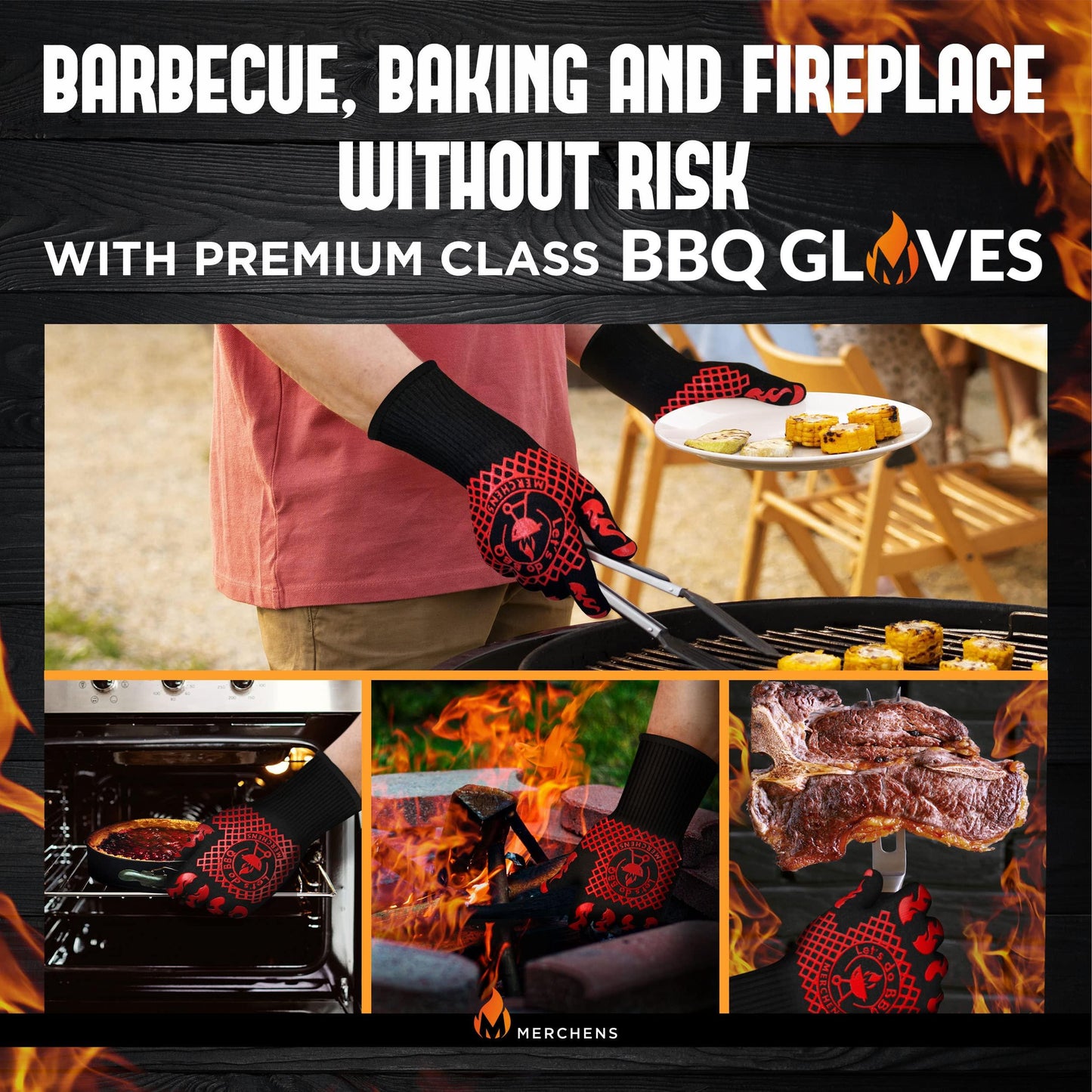 Pro-Series BBQ Gloves - Heat Resistant Grill, Grilling, and Oven Gloves for Culinary Experts - Extreme Fireproof Protection, Silicone Grip, Extra Long Mitts - Indoor & Outdoor - with Protective case - CookCave