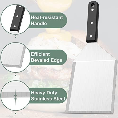 Professional Metal Burger Spatula 2PCS, Leonyo Heavy Duty Stainless Steel Griddle Hamburger Spatula Turner, for Barbecue Cast Iron Grilling Flat Top Griddle Accessories, Dishwasher Safe, Smash Burger - CookCave