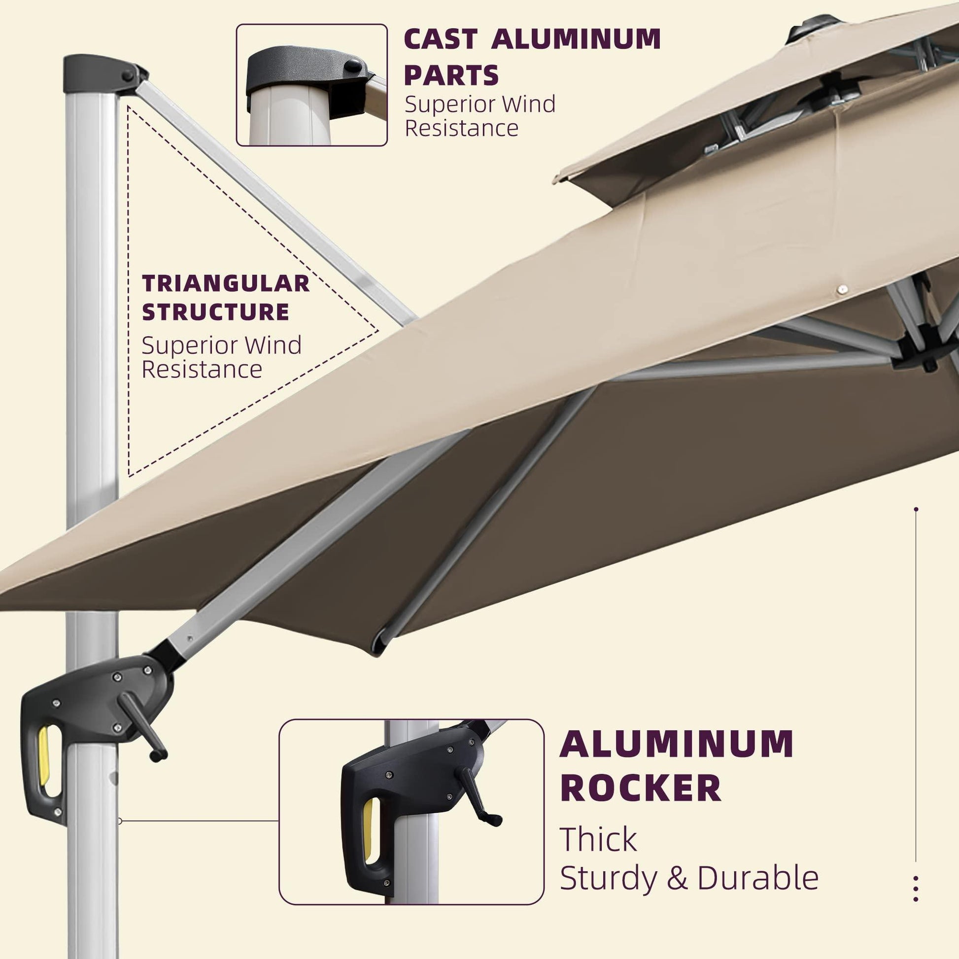 PURPLE LEAF 10' X 13' Patio Umbrella Outdoor Rectangle Umbrella Large Cantilever Umbrella Windproof Offset Umbrella Heavy Duty Sun Umbrella for Garden Deck Pool Patio, Beige - CookCave