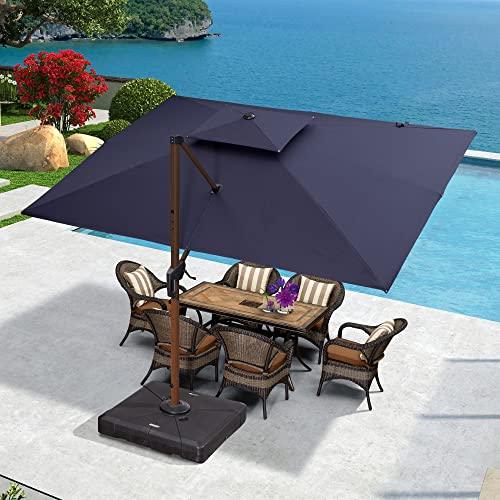 PURPLE LEAF 9' X 12' Double Top Deluxe Wood Pattern Rectangle Patio Umbrella Offset Hanging Umbrella Outdoor Market Umbrella Garden Umbrella, Navy Blue - CookCave