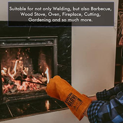 QeeLink Welding Gloves - Heat & Wear Resistant Lined Leather and Fireproof Stitching - For Welders/Fireplace/BBQ/Gardening (14-inch, Brown) - CookCave