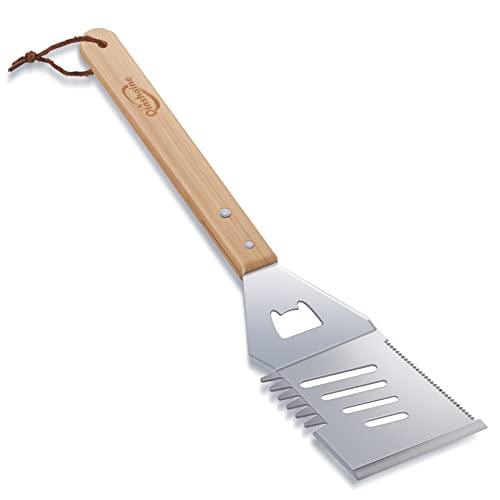 Qinshaine 4-in-1 BBQ Spatula, Multifunction Grill Spatula with Wooden Handle, perfect for BBQ grills and kebabs for camping picnics - CookCave