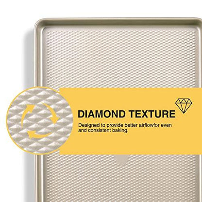 Quarter Sheet Baking Pan Nonstick - HONGBAKE Commercial Cookie Sheet for Baking with Diamond Texture Surface, 57% Thicker Carbon Steel 9 x 13 Baking pan - CookCave