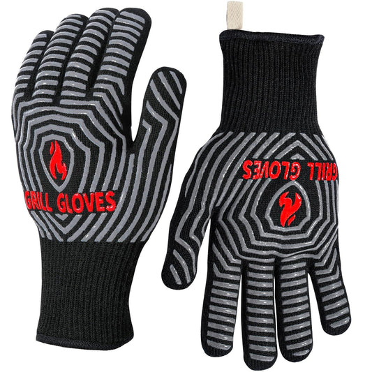 QUWIN BBQ Gloves, 1472℉ Extreme Heat Resistant, Silicone Non-Slip Oven Mitts, Kitchen Gloves for Grilling, Cooking, Baking-1 Pair… (One Size Fits Most, Black) - CookCave