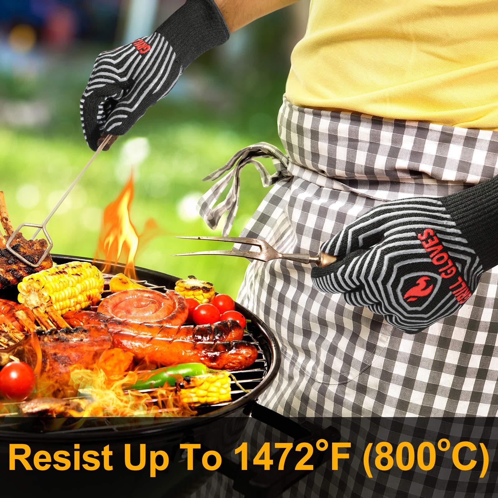 QUWIN BBQ Gloves, 1472℉ Extreme Heat Resistant, Silicone Non-Slip Oven Mitts, Kitchen Gloves for Grilling, Cooking, Baking-1 Pair… (One Size Fits Most, Black) - CookCave