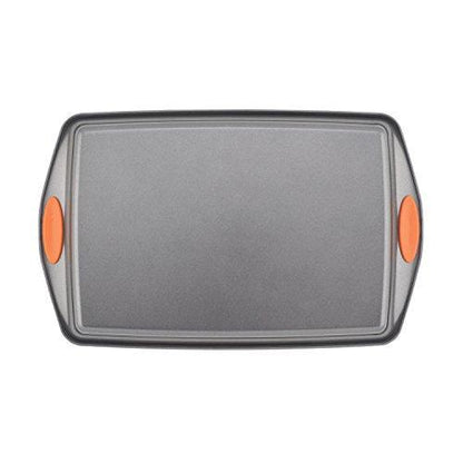 Rachael Ray 55673 Nonstick Bakeware Set with Grips includes Nonstick Bread Pan, Baking Pans and Cake Pans - 5 Piece, Gray with Orange Grips - CookCave