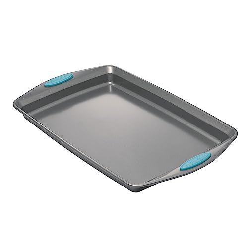 Rachael Ray Bakeware Nonstick Cookie Pan Set, 3-Piece, Gray with Agave Blue Grips - CookCave