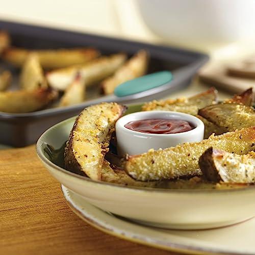 Rachael Ray Bakeware Nonstick Cookie Pan Set, 3-Piece, Gray with Agave Blue Grips - CookCave