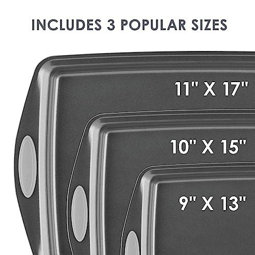 Rachael Ray Nonstick Bakeware Set with Grips, Nonstick Cookie Sheets / Baking Sheets - 3 Piece, Gray with Sea Salt Gray Grips - CookCave