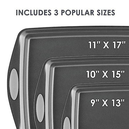 Rachael Ray Nonstick Bakeware Set with Grips, Nonstick Cookie Sheets / Baking Sheets - 3 Piece, Gray with Sea Salt Gray Grips - CookCave