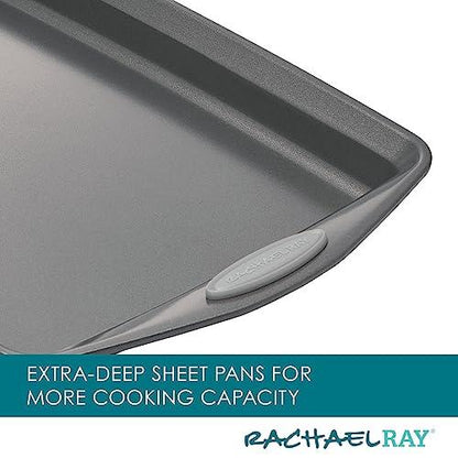 Rachael Ray Nonstick Bakeware Set with Grips, Nonstick Cookie Sheets / Baking Sheets - 3 Piece, Gray with Sea Salt Gray Grips - CookCave