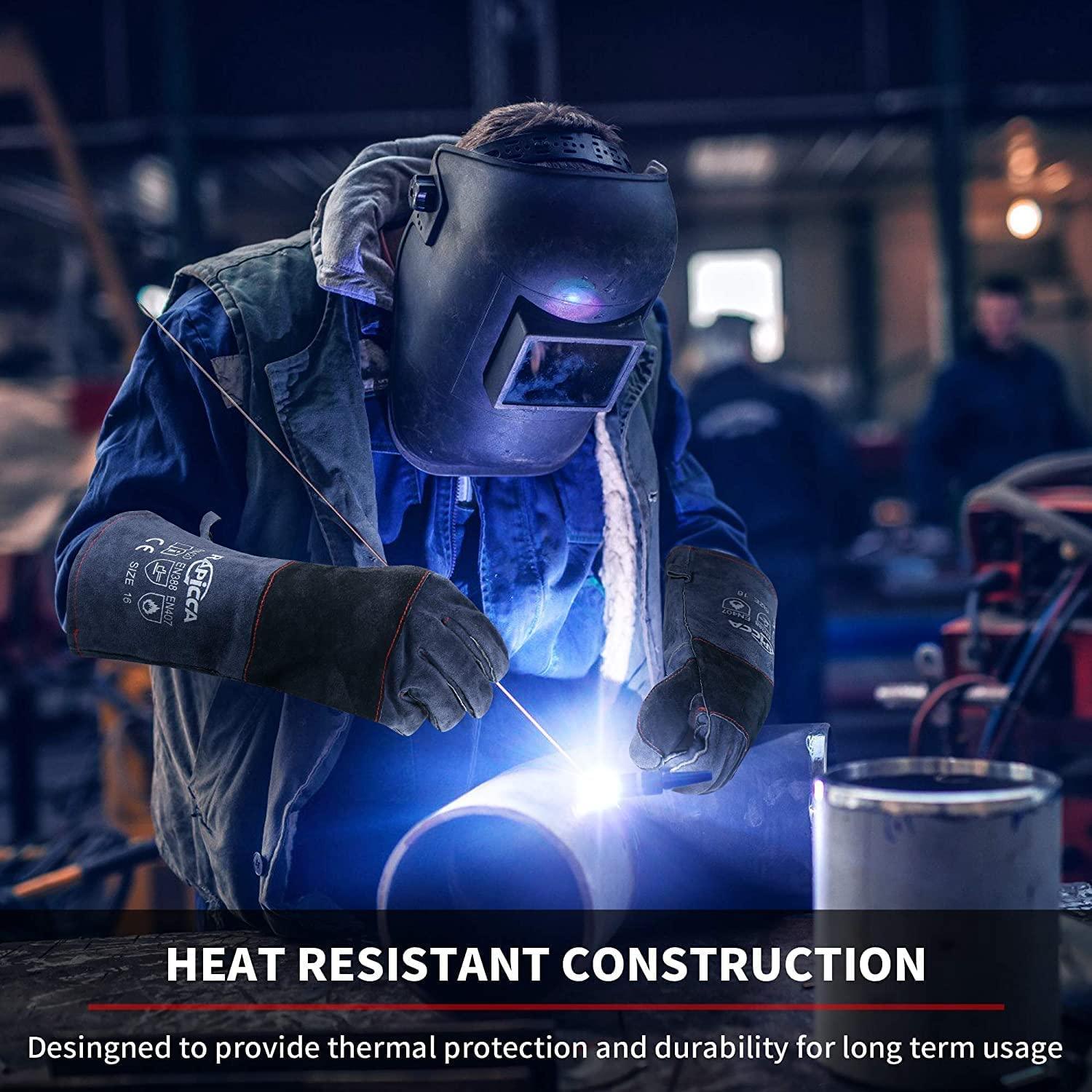 RAPICCA Fireplace Gloves Fire Heat Resistant: Dark-Grey 16IN 932℉ - Fireproof Leather for Fireplace Fire pit Wood stove Campfire Furnace BBQ Grill Stick Mig Welding Welder Gear - one size - CookCave