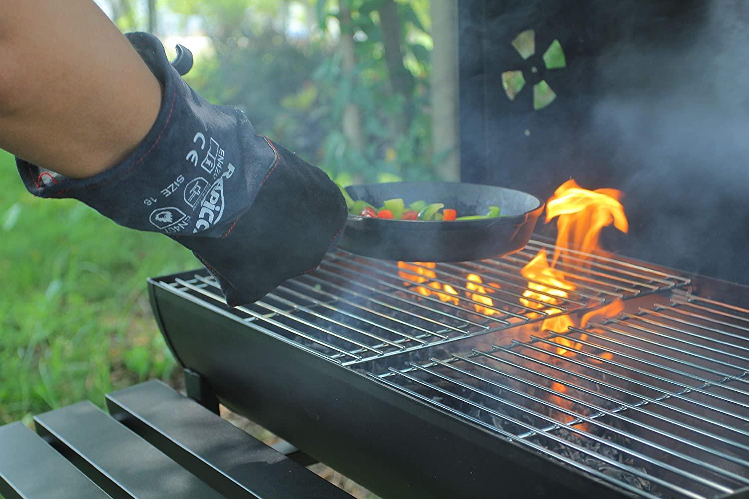 RAPICCA Fireplace Gloves Fire Heat Resistant: Dark-Grey 16IN 932℉ - Fireproof Leather for Fireplace Fire pit Wood stove Campfire Furnace BBQ Grill Stick Mig Welding Welder Gear - one size - CookCave