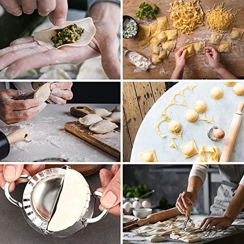 Ravioli Pasta Cutter Wheel Set of 5, Ravioli Maker Cutter with Roller Wheel Ravioli Cutter Set with Wooden Handle, Pasta Press Wheel Pasta Tools For Pasta Making Dumplings, Pierogi (Silver) - CookCave