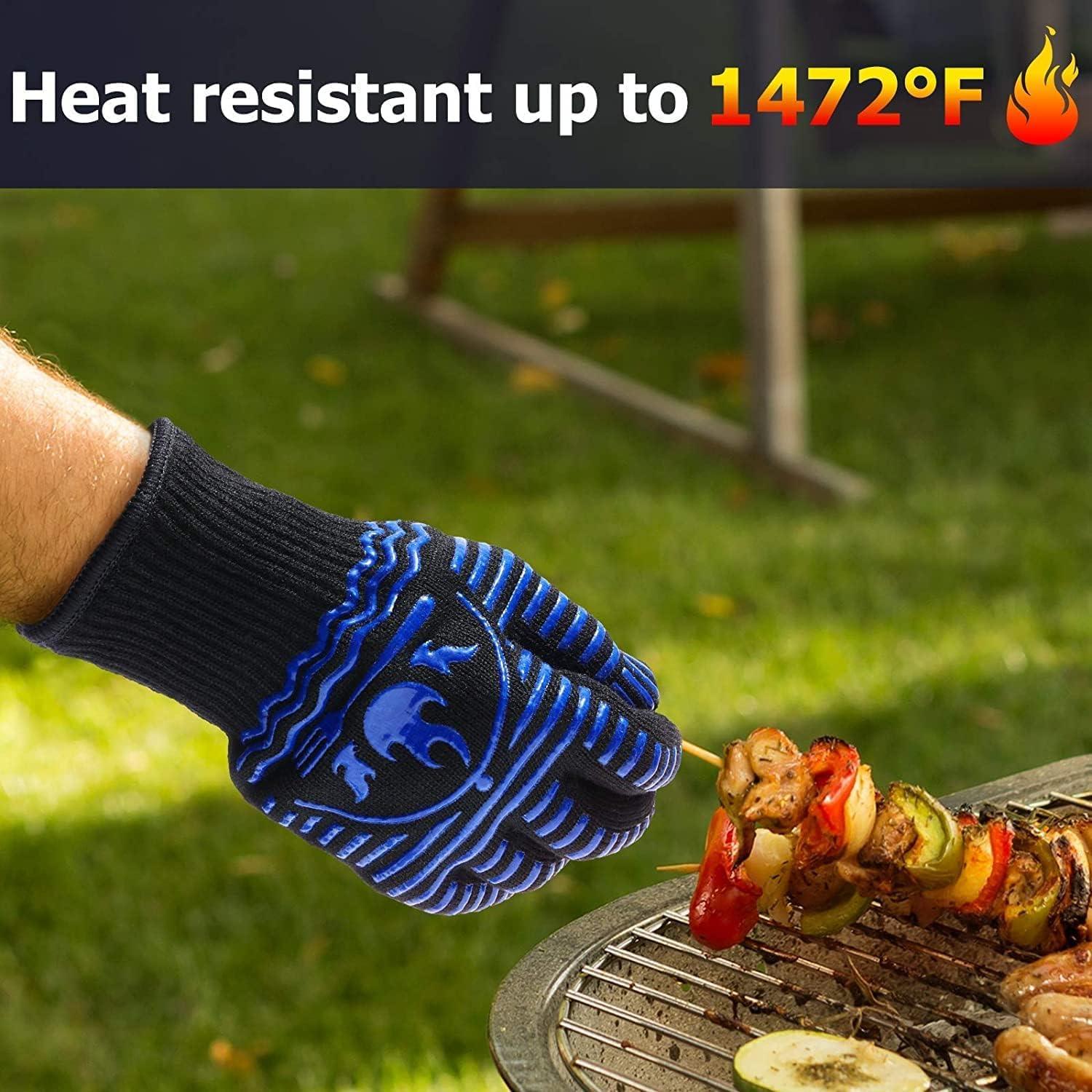 Recoty BBQ Gloves, 1472°F Extreme Heat Resistant Grill Gloves, Non-Slip Food Grade Silicone Oven Mitts Gloves for Kitchen, Cooking, Barbecue, Baking, Smoker (11inch) - CookCave