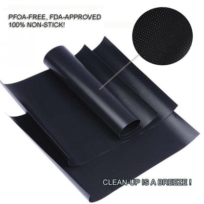 RENOOK Grill Mat Set of 6 - 100% Non-Stick Reusable Mats for Gas, Charcoal or Electric Grills - Easy to Clean - 15.75 x 13-Inch, Black - CookCave