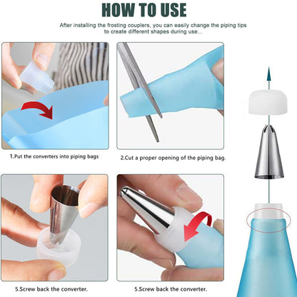 Reusable Piping Bag and Tip Set - Decorating Supplies with 2 Bags, 12 Tips, 2 Rings, 2 Couplers, 3 Scrapers - Cake Baking Tools for Icing Cookies Cupcakes - CookCave