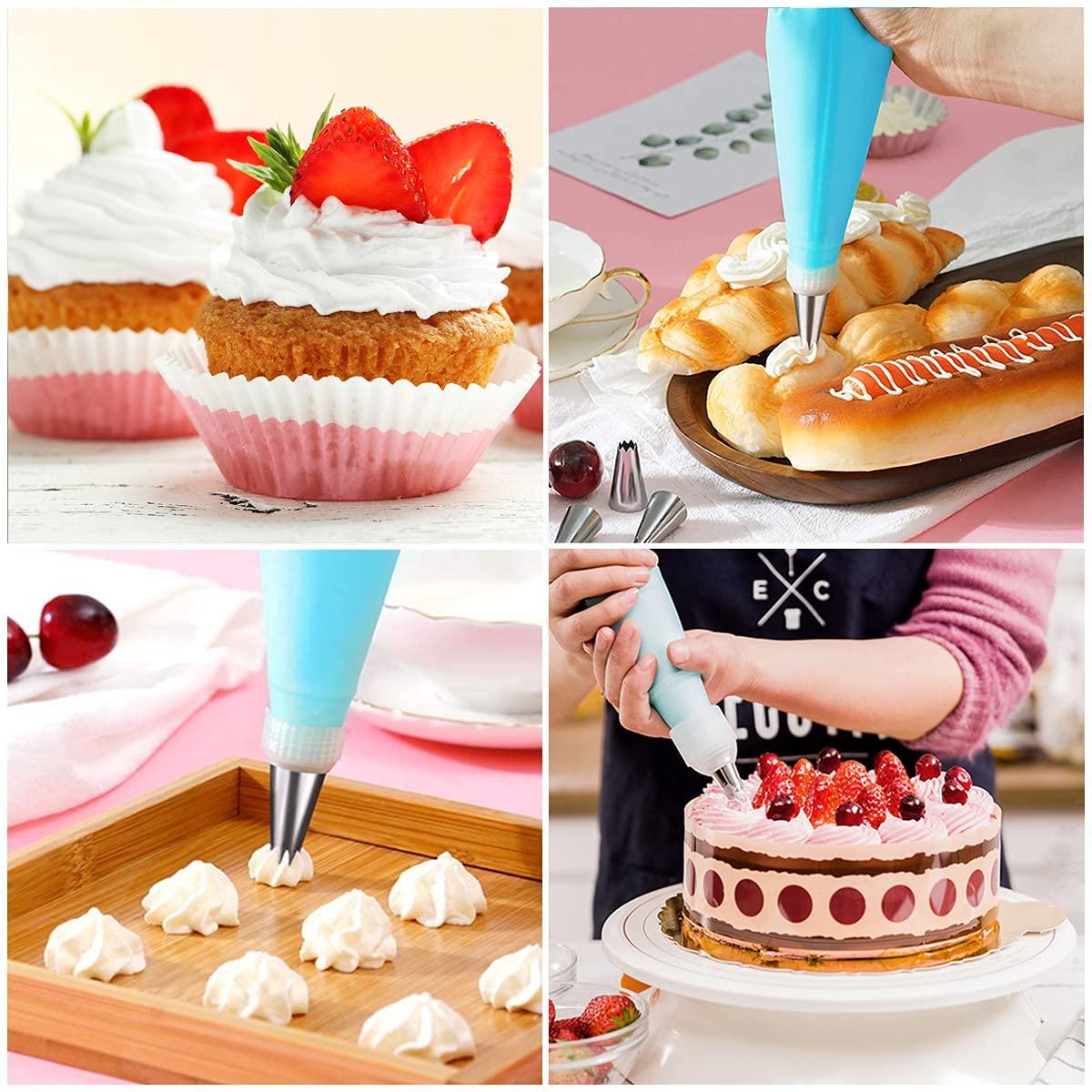 Reusable Piping Bag and Tip Set - Decorating Supplies with 2 Bags, 12 Tips, 2 Rings, 2 Couplers, 3 Scrapers - Cake Baking Tools for Icing Cookies Cupcakes - CookCave