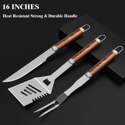 ROMANTICIST 25pcs Extra Thick Stainless Steel Grill Tool Set for Men, Heavy Duty Grilling Accessories Kit for Backyard, BBQ Utensils Gift Set with Spatula,Tongs in Aluminum Case for Birthday Brown - CookCave
