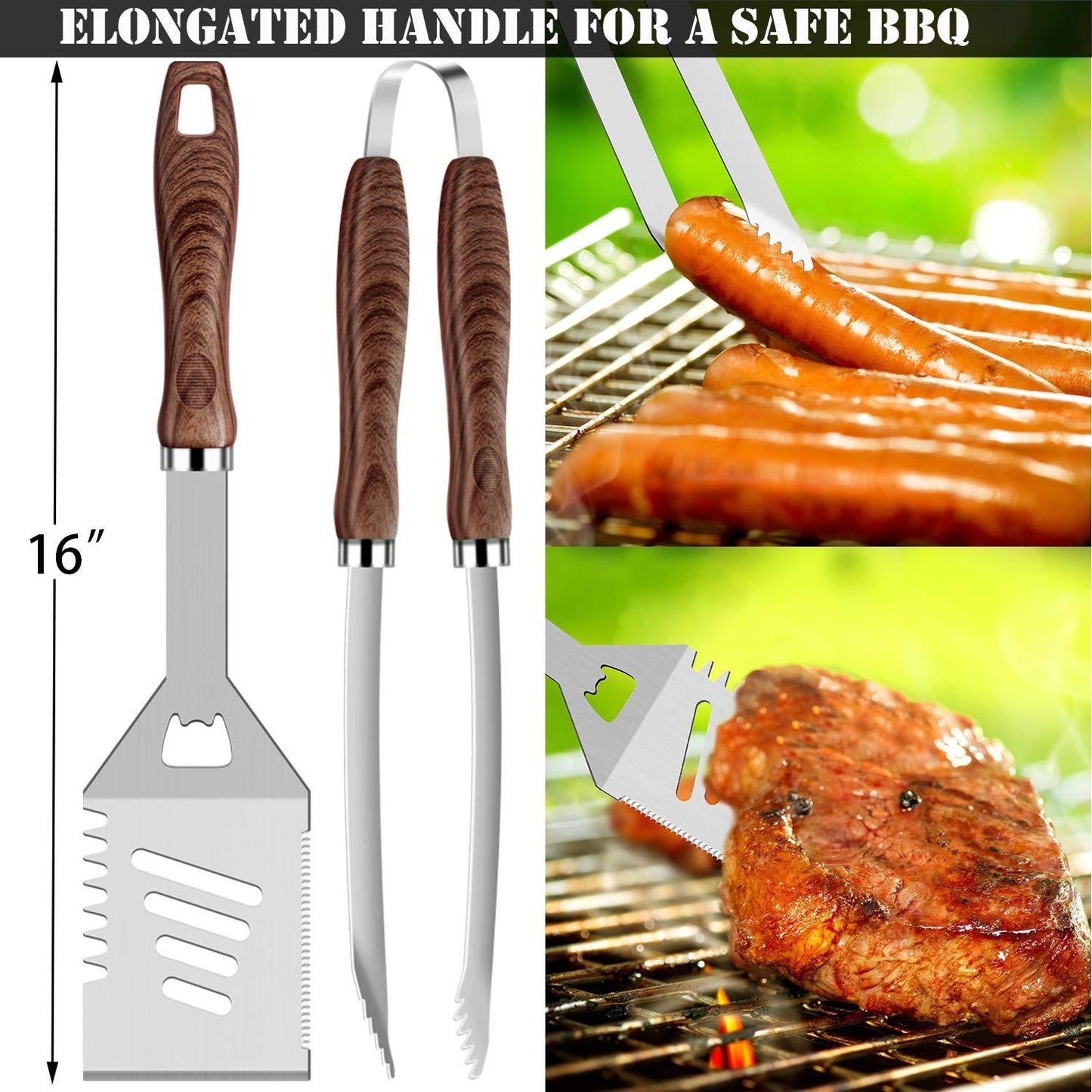 ROMANTICIST 26pcs Grilling Accessories Kit for Men Women, Stainless Steel Heavy Duty BBQ Tools with Glove and Corkscrew, Grill Utensils Set in Portable Canvas Bag for Outdoor,Camping,Backyard,Brown - CookCave