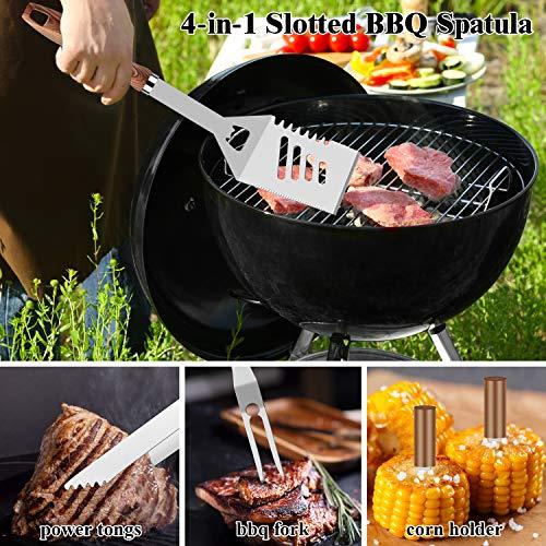 ROMANTICIST 27pcs Heavy Duty BBQ Tools Gift Set for Men Dad, Extra Thick Stainless Steel Grill Utensils with Meat Claws, Grilling Accessories Kit in Portable Carrying Bag for Camping, Backyard Brown - CookCave