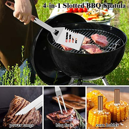 ROMANTICIST 27pcs Heavy Duty BBQ Tools Gift Set for Men Dad, Extra Thick Stainless Steel Grill Utensils with Meat Claws, Grilling Accessories Kit in Portable Carrying Bag for Camping, Backyard Brown - CookCave