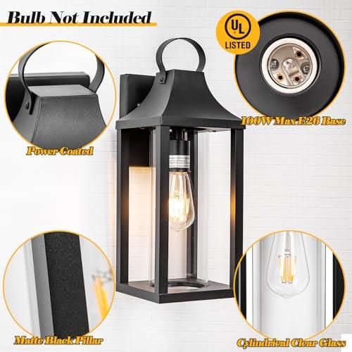 Roravilila Large Outdoor Light Fixture 17 Inch, Porch Light with Cylindrical Clear Glass Exterior Light Fixture Modern, Outdoor Patio Wall Light for Porch Outside Wall Lantern IP65, Matte Black - CookCave