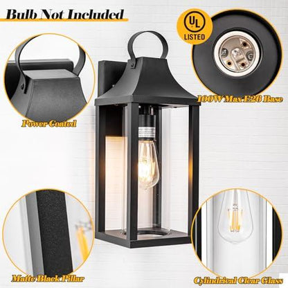 Roravilila Large Outdoor Light Fixture 17 Inch, Porch Light with Cylindrical Clear Glass Exterior Light Fixture Modern, Outdoor Patio Wall Light for Porch Outside Wall Lantern IP65, Matte Black - CookCave