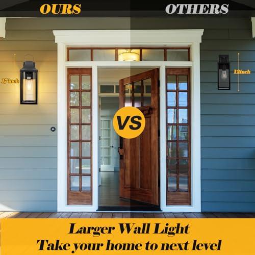 Roravilila Large Outdoor Light Fixture 17 Inch, Porch Light with Cylindrical Clear Glass Exterior Light Fixture Modern, Outdoor Patio Wall Light for Porch Outside Wall Lantern IP65, Matte Black - CookCave