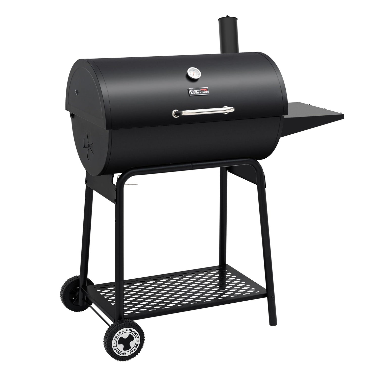 Royal Gourmet CC1830 30 Barrel Charcoal Grill with Side Table, 627 Square Inches, Outdoor Backyard, Patio and Parties, Black - CookCave