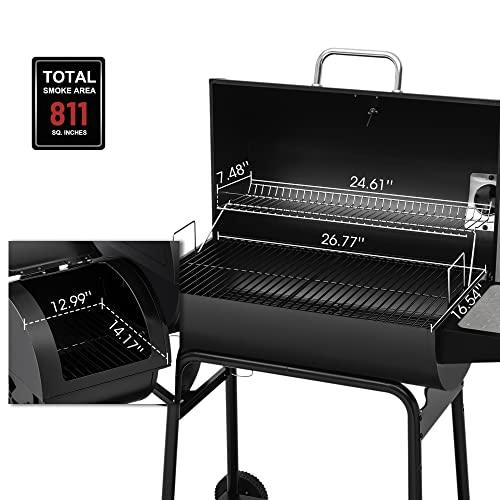 Royal Gourmet CC1830M 30-Inch Barrel Charcoal Grill with Offset Smoker, 811 Square Inches, Outdoor Backyard, Patio and Parties, Black, Large - CookCave