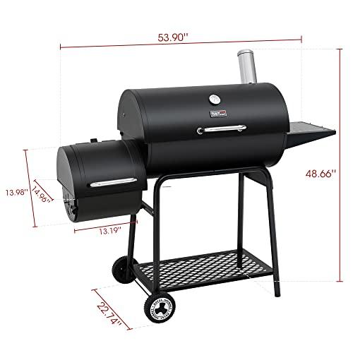 Royal Gourmet CC1830M 30-Inch Barrel Charcoal Grill with Offset Smoker, 811 Square Inches, Outdoor Backyard, Patio and Parties, Black, Large - CookCave