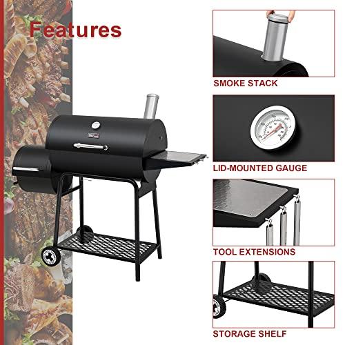 Royal Gourmet CC1830M 30-Inch Barrel Charcoal Grill with Offset Smoker, 811 Square Inches, Outdoor Backyard, Patio and Parties, Black, Large - CookCave