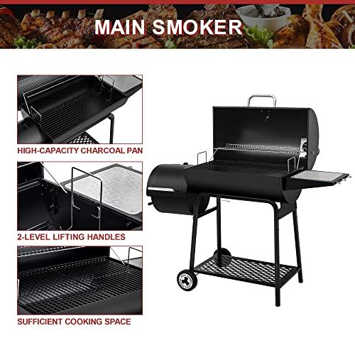 Royal Gourmet CC1830M 30-Inch Barrel Charcoal Grill with Offset Smoker, 811 Square Inches, Outdoor Backyard, Patio and Parties, Black, Large - CookCave