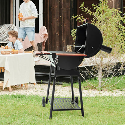 Royal Gourmet CC1830V 30 Barrel Charcoal Grill with Wood-Painted Side Front Table, 627 Square Inches Cooking Space, for Outdoor Backyard, Patio and Parties, Black - CookCave